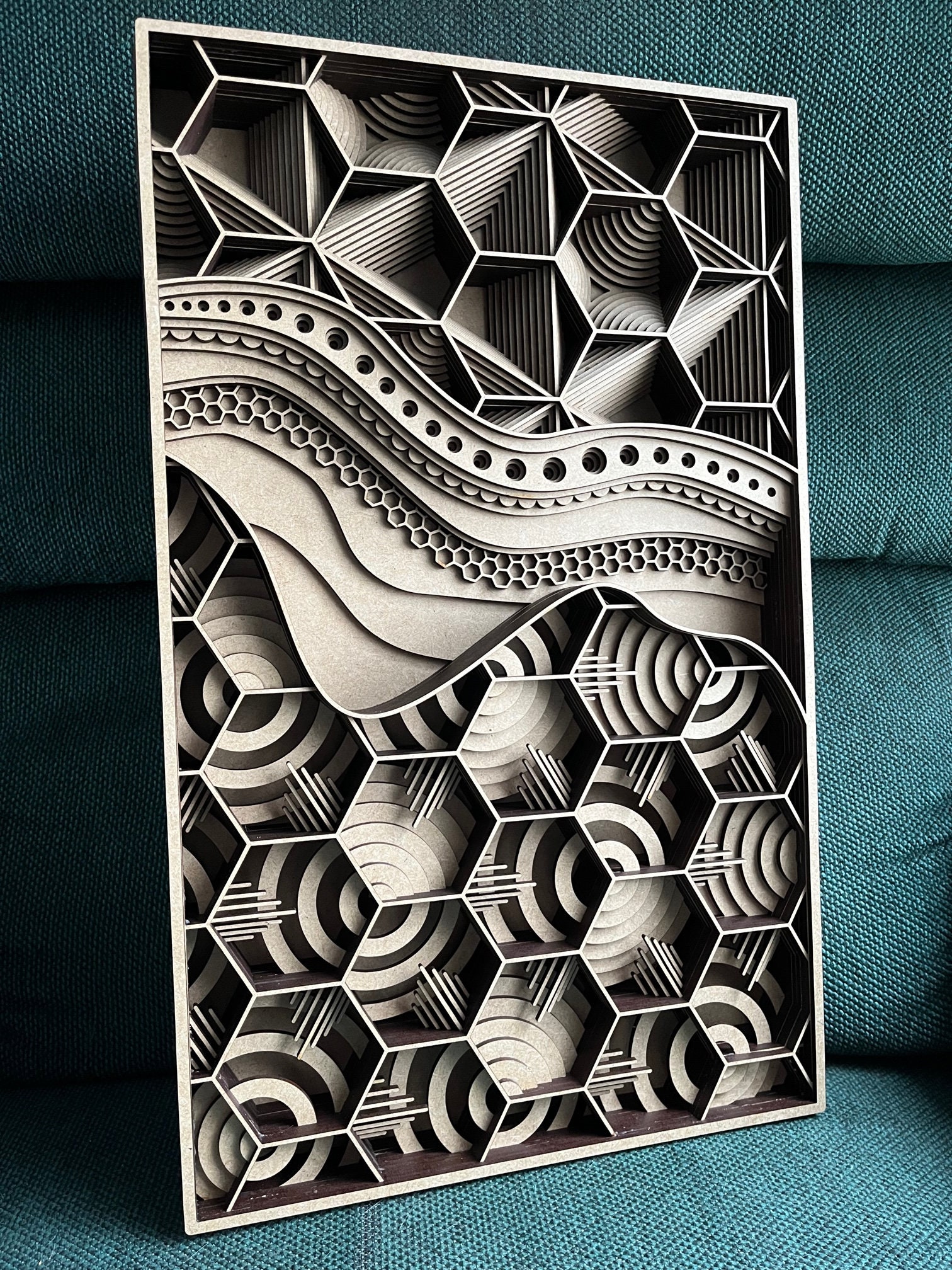 Multi Layer Laser Cut Wood Geometric Art King Honey Etsy