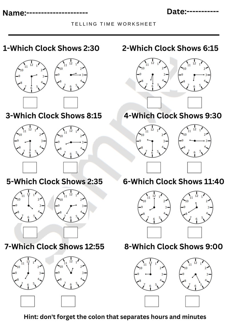 Telling the Time Worksheets Digital and Analog Clocks Included, Printable Telling Time Sheet. Etsy