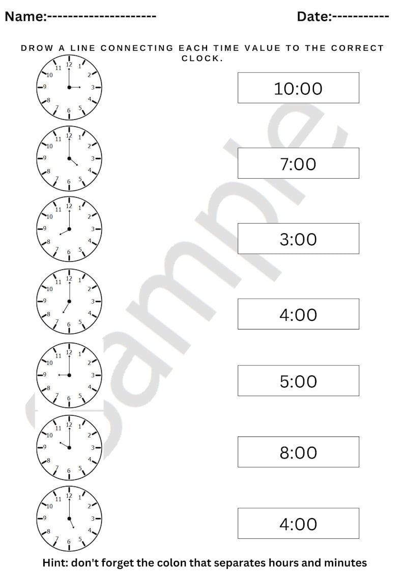 Telling the Time Worksheets Digital and Analog Clocks Included, Printable Telling Time Sheet. Etsy