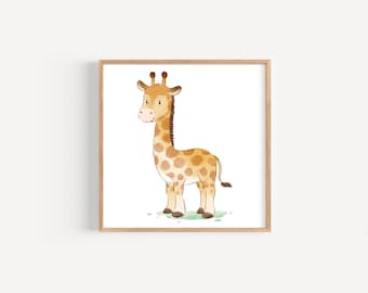 Poster per bambini, illustrazione artistica di una giraffa, stampa per cameretta di una giraffa, stampa artistica di una giraffa, stampa di una giraffa dei cartoni animati, arte murale di una giraffa