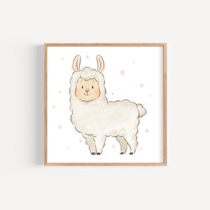 Póster infantil, ilustración artística de llama bebé, impresión de llama para guardería, impresión artística de llama bebé, impresión de llama de dibujos animados, arte de pared de llama, póster de llama