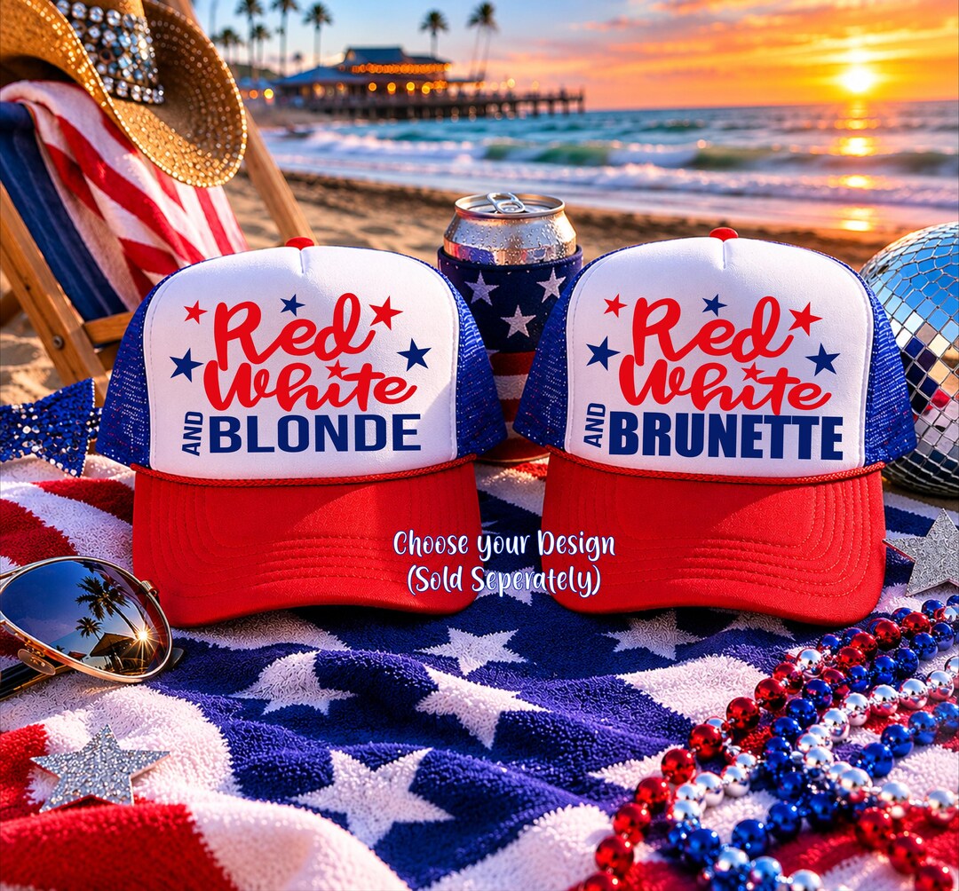 Red White and Blonde OR Brunette Trucker Hat - Etsy display picture 2