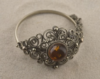 Bracelet Ancien En Ambre Baltique Naturel - Années 1930 - 18.8g - Jaune Orangé