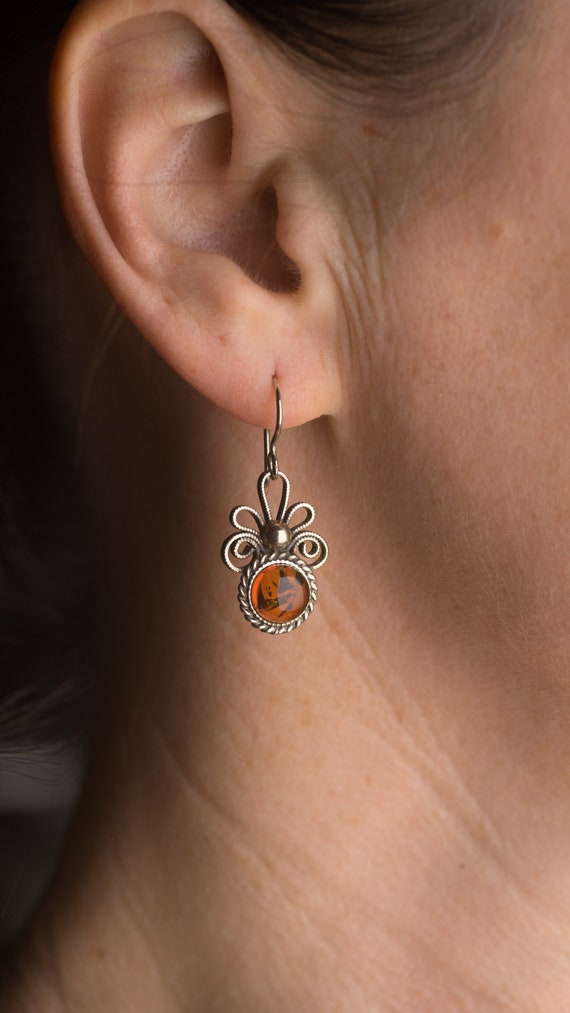 Handmade amber vintage earrings,vintage jewelry,g… - image 1