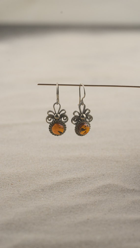 Handmade amber vintage earrings,vintage jewelry,g… - image 5