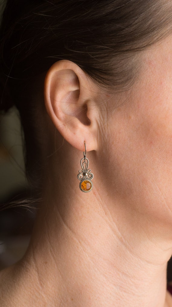 Handmade amber vintage drop earrings,vintage jewe… - image 1