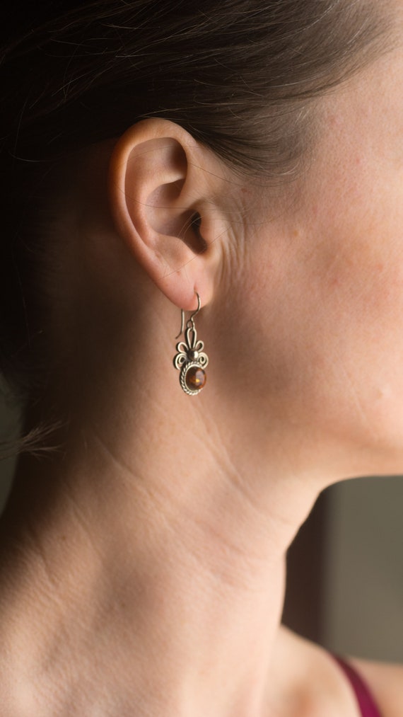 Handmade amber vintage earrings,vintage jewelry,g… - image 3