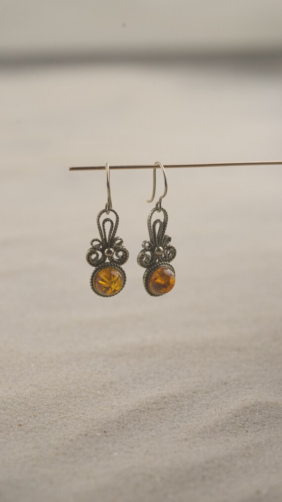 Handmade amber vintage drop earrings,vintage jewe… - image 5