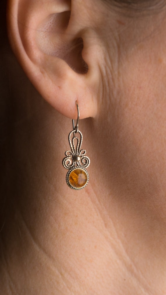 Handmade amber vintage drop earrings,vintage jewe… - image 2