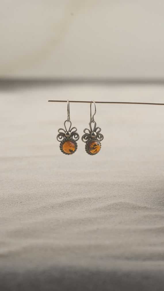 Handmade amber vintage earrings,vintage jewelry,g… - image 4