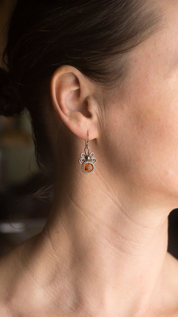 Handmade amber vintage earrings,vintage jewelry,g… - image 2