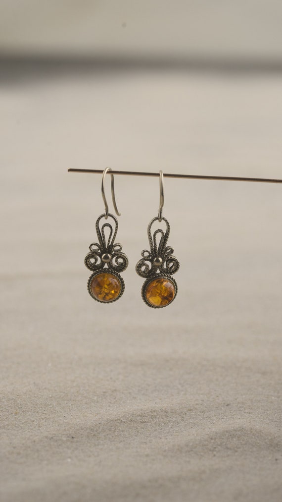 Handmade amber vintage drop earrings,vintage jewe… - image 3