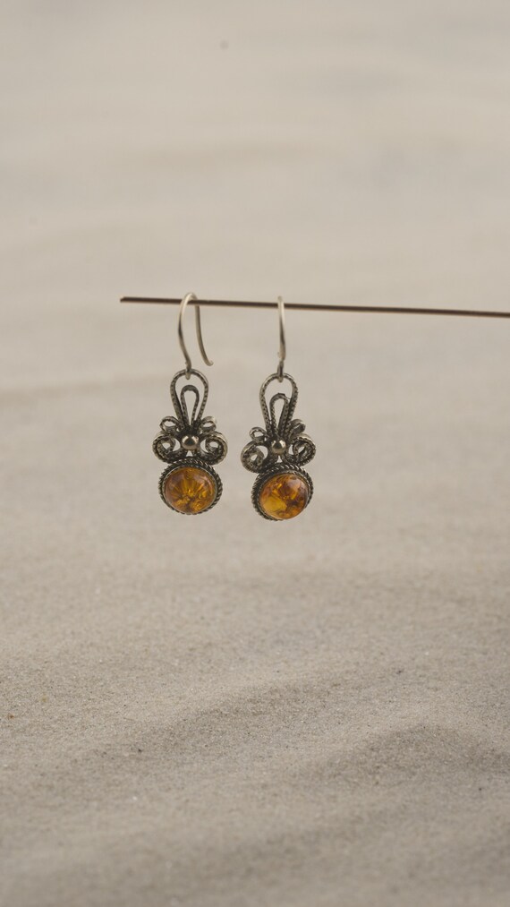 Handmade amber vintage drop earrings,vintage jewe… - image 4