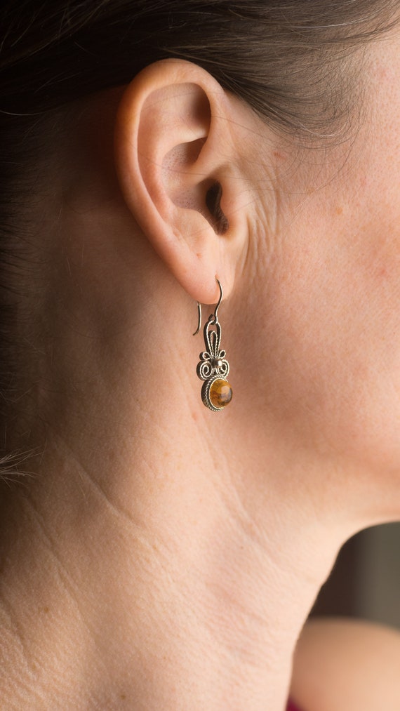 Handmade amber vintage drop earrings,vintage jewe… - image 7