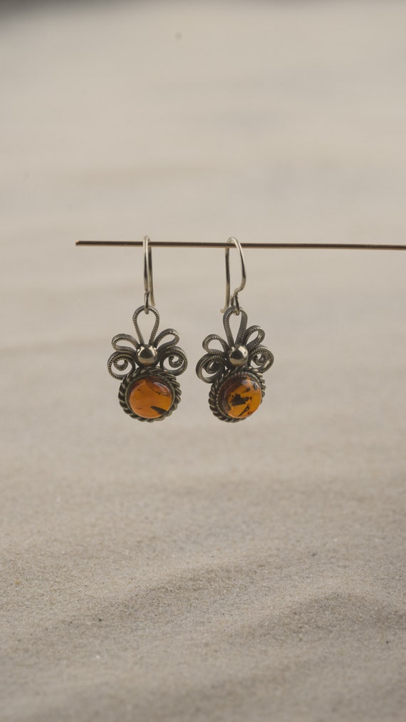 Handmade amber vintage earrings,vintage jewelry,g… - image 6