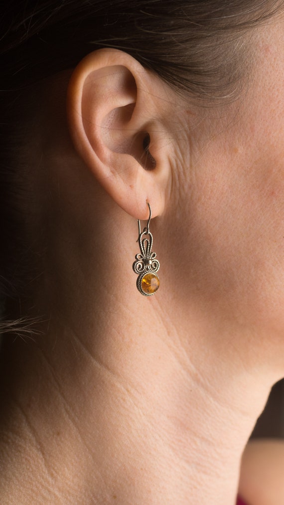 Handmade amber vintage drop earrings,vintage jewe… - image 6