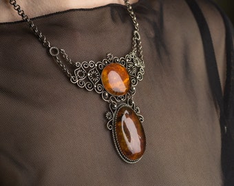 Luxuriöse Bernstein Anhänger Halskette,dunkle Karamell Farbe,schöner Vintage Bernstein Schmuck,einzigartiges handgemachtes Einzelstück,Statement Bernstein Schmuck elegant