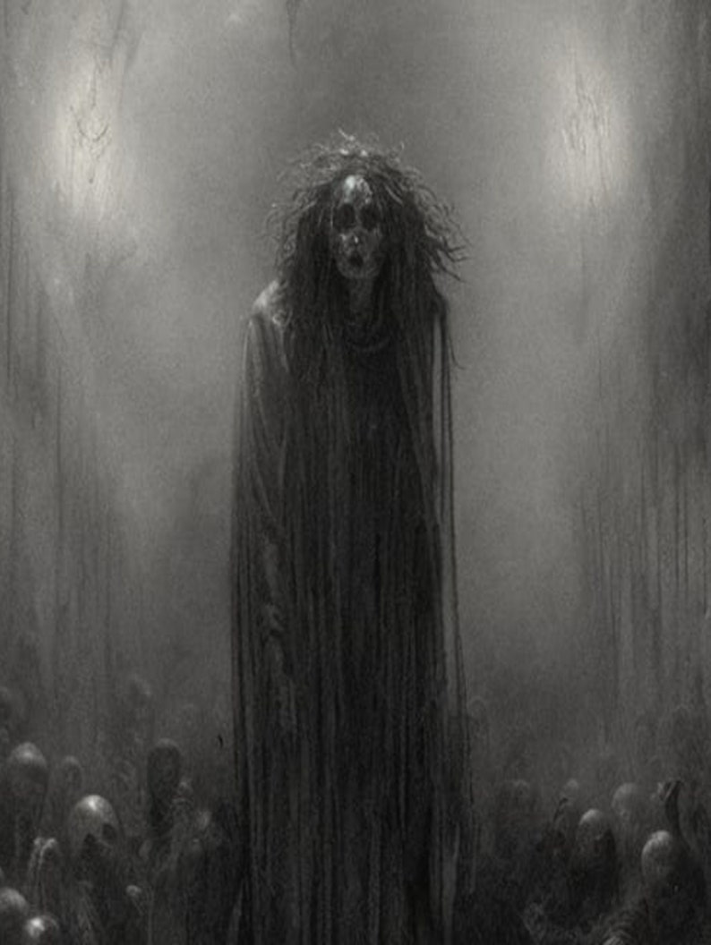 The Old Hag - Digital Art Download - Black and White Gothic - Legend and Folklore image 1