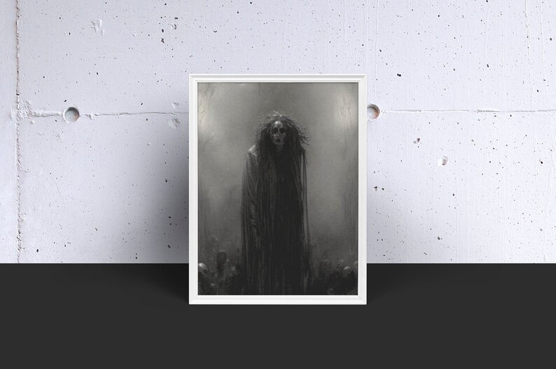 The Old Hag - Digital Art Download - Black and White Gothic - Legend and Folklore image 3