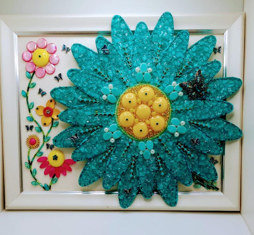 Blue Daisy Mixed Media Mosaic Etsy