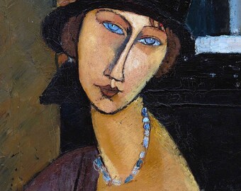 Amedeo Modigliani – Jeanne Hebuterne with Hat and Necklace, 1917. Modigliani's masterpiece on a museum quality giclee fine art print.