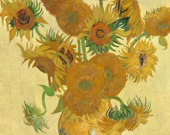Vincent van Gogh – Sunflowers, 1888.  Part of a five painting series, Sunflowers is one of van Gogh's most iconic images.  Museum Quality.