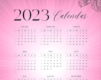 Pink 2023 12 month Calendar
