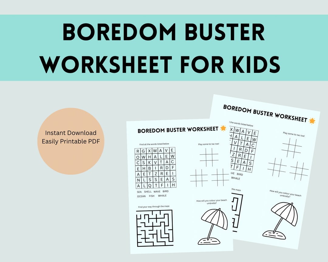 Boredom Buster Worksheet for Kids / Childrens Activity / Brain Games ...
