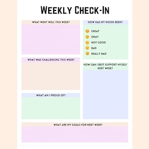 Weekly Check-In Worksheet / Therapy Worksheets / Feelings Journal / Mental Health Check-In