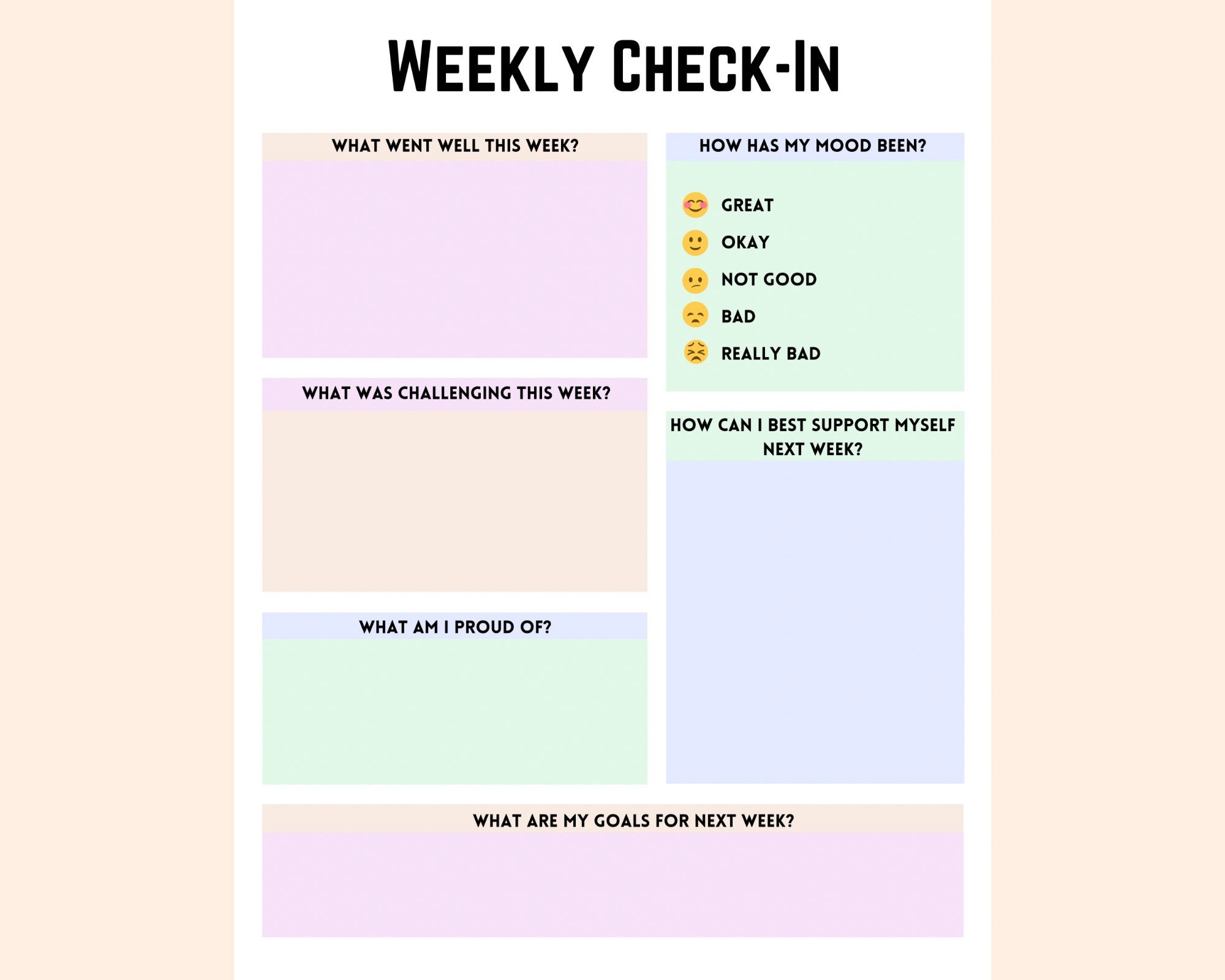 Weekly check in worksheet therapy worksheets feelings journal