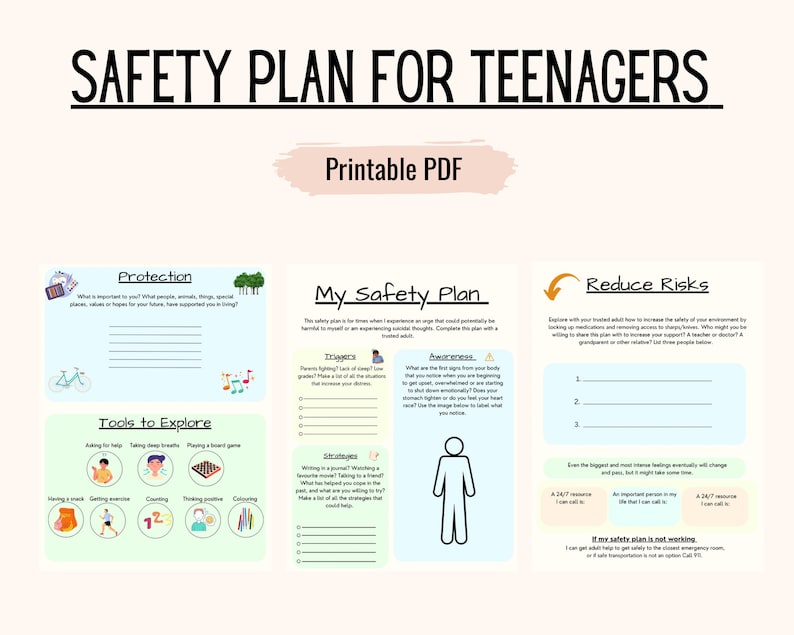 Safety Plan for Teenagers / Youth Safety Plan / Therapy Tools / School ...