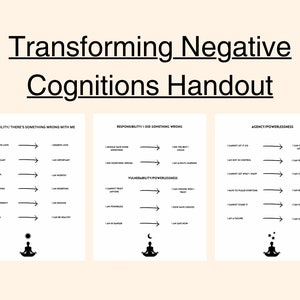 Cognitive Distortion Handout / Transforming Negative Cognitions / Emotional Well Being / Unhelpful Thinking / Therapy Worksheets / CBT / DBT