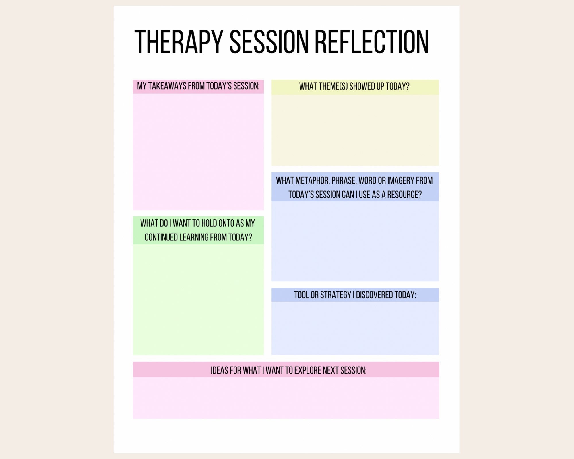 Therapy Session Reflection Worksheet / Post Therapy Check in / Therapy Therapy Session Reflection Worksheet / Post Therapy Check in / Therapy