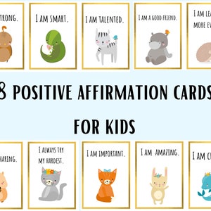 18 Cartões de Afirmação Positiva para Imprimir / Cartões de Atenção Plena / Ferramentas de Terapia / Amor Próprio / Sentimentos Infantis / Emoções Infantis / Atividade