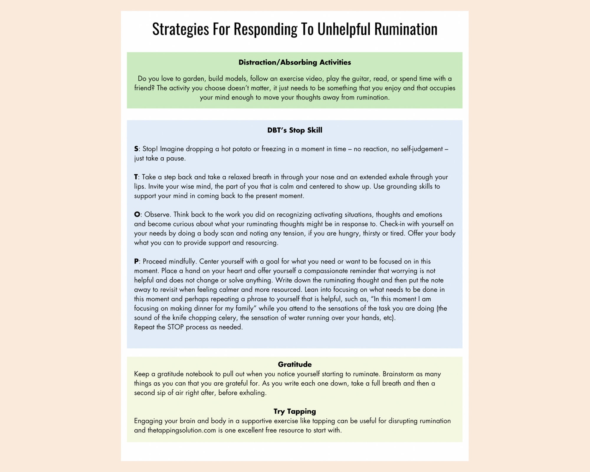 Disrupting Rumination Worksheets / Strategies for Responding to