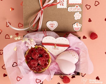 Coffret cadeau personnalisé pour la Saint-Valentin, ensemble romantique, cadeau pour petite amie, petit ami, gâteau, savon, cœur, bracelets tressés, fabriqués à la main