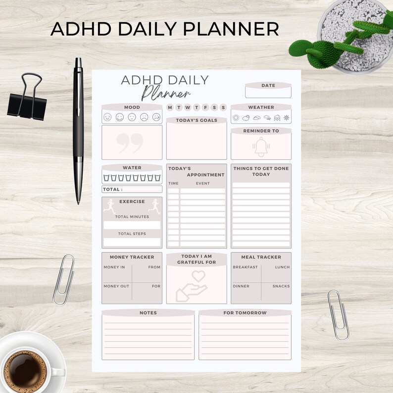 ADHD Daily Planner Printable, ADHD Brain, Daily Planner, ADHD Journal