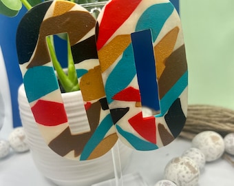 Genise(abstract)/Large Polymer Clay Oval Earrings/Statement Earrings