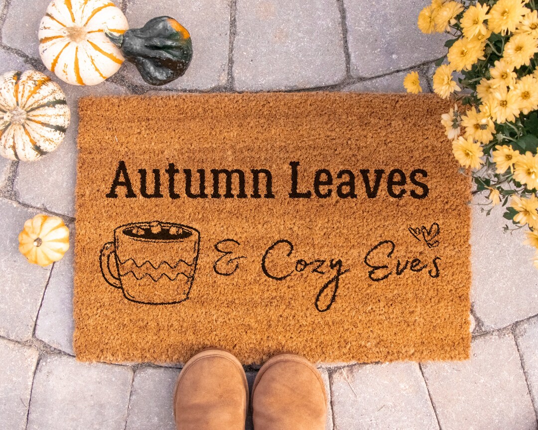 Golden Coir Doormat Autumn Leaves & Cozy Eves 3 Durable Entryway Rug