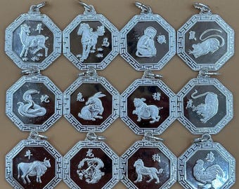 Silver Octagon Animal Pendants
