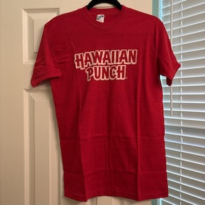 Vtg 1980s HAWAIIAN Punch Red Lightweight T-Shirt Large single stitch Drink