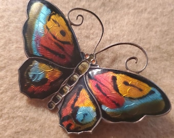 Price Reduction - David Andersen 70's Sterling 925 S NORWAY Enamel BUTTERFLY PIN