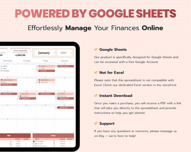 Bill Tracker Google Sheets Template | Monthly Budget Planner ...