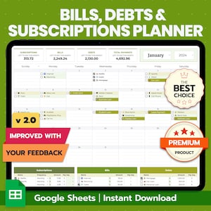 Digital Bill Planner Calendar for Google Sheets | Budget Template | Spending Tracker