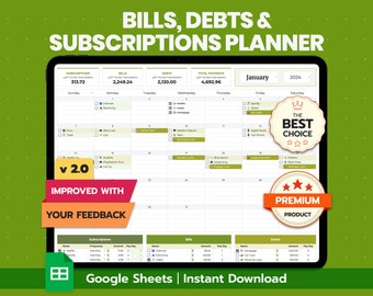 Digital Bill Planner Calendar for Google Sheets | Budget Template | Spending Tracker