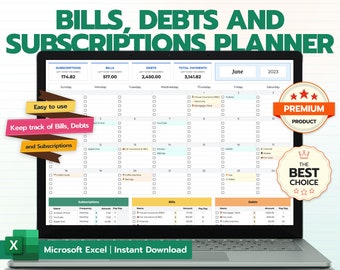 Excel Budget Bill Tracker Spreadsheet: Monthly Expense Tracker & Financial Planner Calendar for 2024