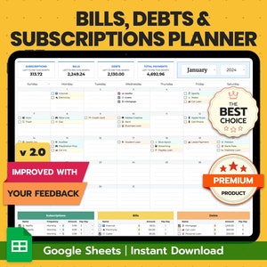 Google Sheets Bill Tracker | Monthly Budget Planner & Spending Tracker Template | Financial Planner Calendar