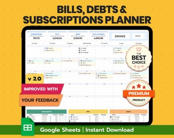 Google Sheets Bill Tracker | Monthly Budget Planner & Spending Tracker Template | Financial Planner Calendar