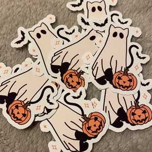 Katzengeist Aufkleber, gruseliger Aufkleber, süßer Aufkleber, Halloween Aufkleber, Gruselsaison, Katzenaufkleber, Geistaufkleber, Herbstaufkleber, Fledermausaufkleber