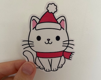 White Holiday Cat Sticker